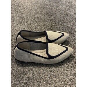 Birdies The Blackbird Eggshell/Navy Piping Knitted Flat Loafers Size 9.5